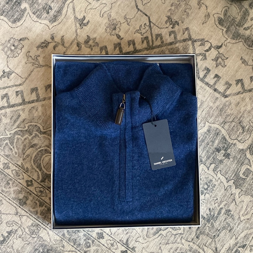 Daniel Hechter Navy Blue 100% Cashmere 1/4 Zip Sweater NWT